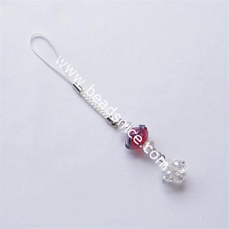 Fashion cell phone strap with imitated  crystal,16x11mm,5 inch,