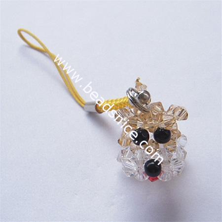 Fashion cell phone strap with  imitated  crystal,33x27mm,3.5 inch,animal,