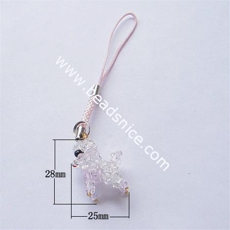 Fashion  imitated  crystal cell phone strap,25x28x20mm,4 inch,animal,