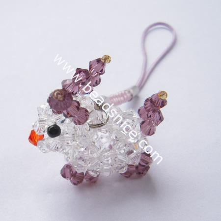 Imitated  crystal cell phone strap,37x41x15mm,3.5 inch,