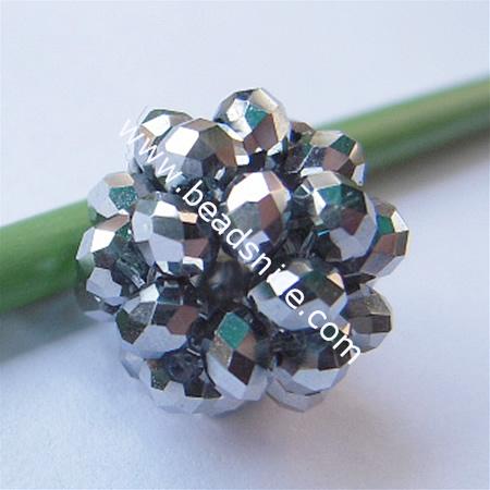 Fashion imitated  crystal glass beads,14mm,hole:about 2mm,faceted round,silver,