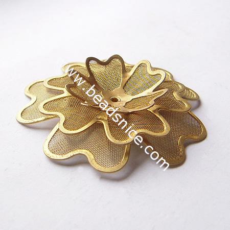 Brass net flake beading,43.5x43.5mm,hole about 1mm,flower,nickel free,lead safe,