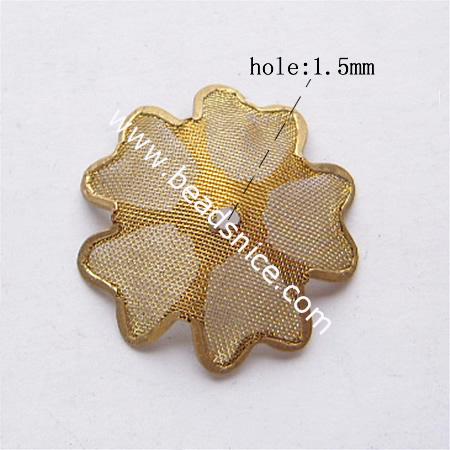 Brass net flake beading,34x34mm,hole about 1.5mm,flower,nickel free,lead safe,