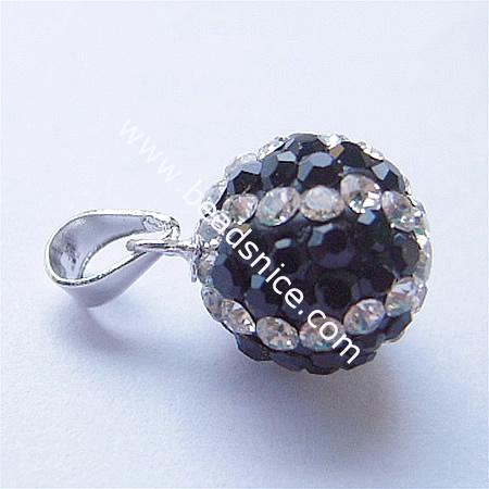 925 Sterling silver pendant with czechish rhinestone, 10mm,hole:about 4x6mm,round,
