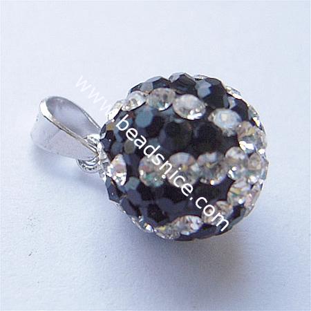 925 Sterling silver pendant with czechish rhinestone, 10mm,hole:about 4x6mm,round,