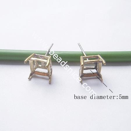 Ear rings,square, cabochon setting, without earnut & with steel pin, more plated colors for choice