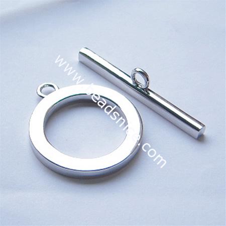 Toggle clasp,brass,51x11mm & 40.5x34.5mm,round inside diameter:24.5mm,hole:about 4mm,nickel free,lead safe,