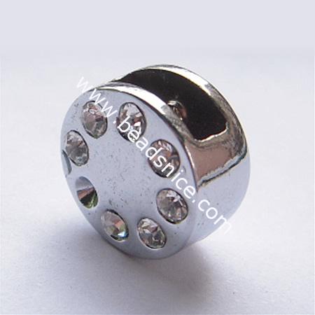 Clasp with rhinestone,brass,14.5x8mm,hole:about 2mm,nickel free,lead safe,