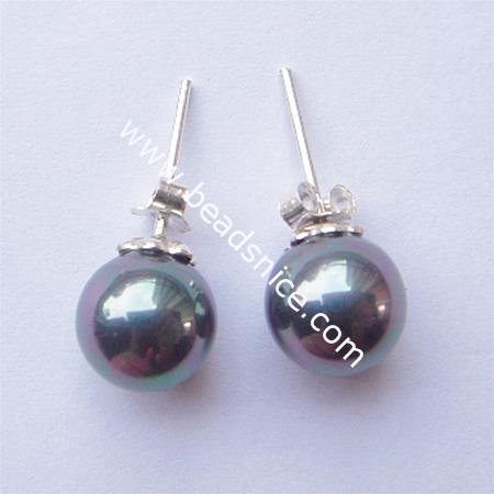 Soun sea shell bead with sterling silver sarring finding,round,bead 10mm,