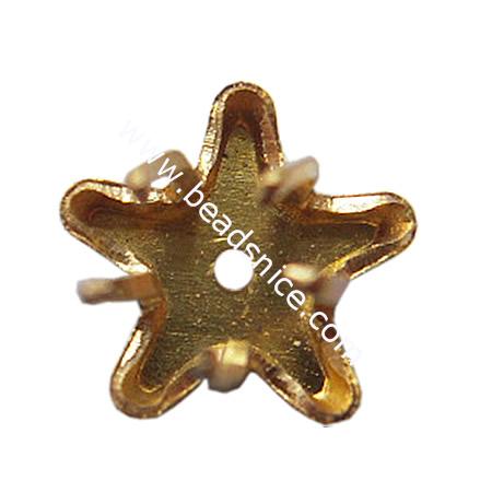 Brass stone setting,8x8mm,hole:about 1mm,nickel free,lead safe,star,
