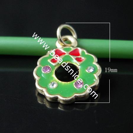 Alloy pendant component,enamel charm with rhinestone, Pb-free & Ni-free & Cd-free,19x12mm,hole:about 3mm, 