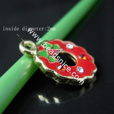 Alloy pendant component,enamel charm with rhinestone, Pb-free & Ni-free & Cd-free,16x12mm,hole:about 2mm, 