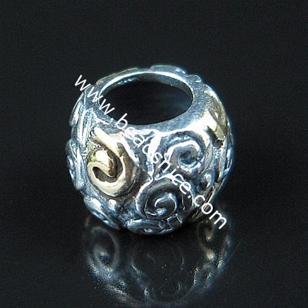 925 Sterling silver bali european style bead,8.5x6.5mm,hole:approx 4.5mm,no ,round,