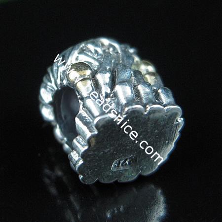 925 sterling silver european style bead,9x10mm,hole:approx 4.5mm,no ,