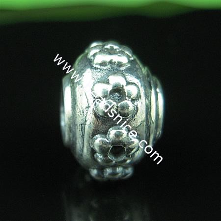 925 Sterling silver bali european style bead,8x12mm,hole:approx 4mm,no ,