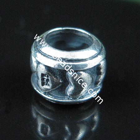 European style bead,925 sterling silver bali bead,6.5x8mm,hole:approx 5mm,no ,
