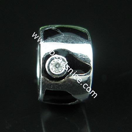 925 sterling silver enamel charm european style bead,with rhinestone,8x11mm,hole:approx 5.5mm,