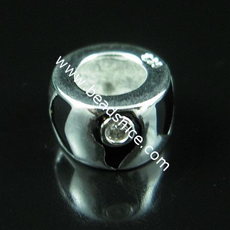 925 sterling silver enamel charm european style bead,with rhinestone,8x11mm,hole:approx 5.5mm,