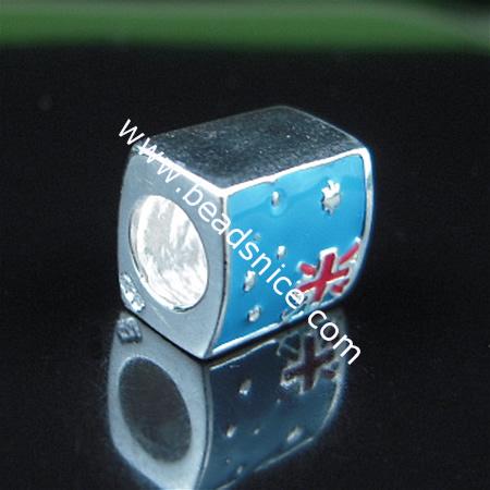925 Sterling silver enamel charm european style bead,9x8mm,hole:approx 4.5mm,