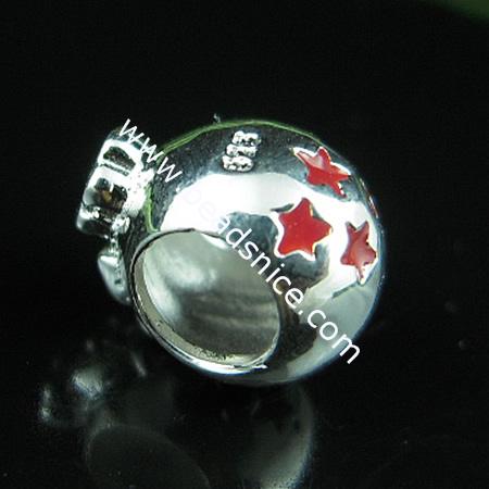 925 Sterling silver enamel charm european style bead,9.5x9.5mm,hole:approx 5mm,
