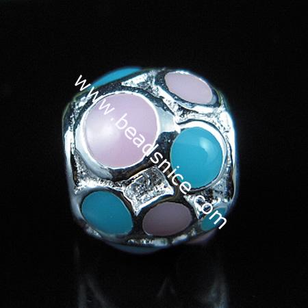 925 Sterling silver enamel charm european style bead,8x9mm,hole:approx 5mm,no ,