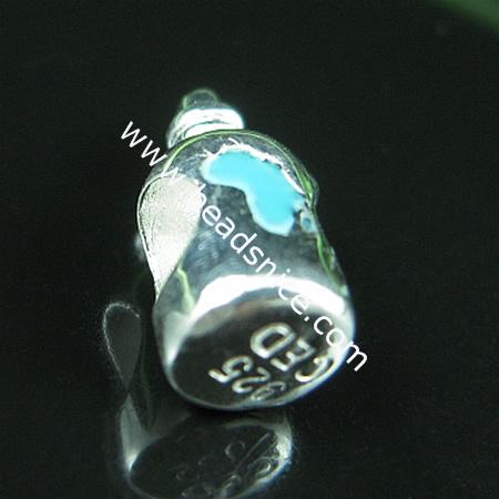 925 sterling silver enamel charm european style bead,14x7mm,hole:approx 4.5mm,