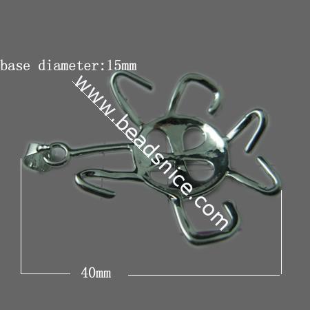 Jewelry Pendant Blank,Pendant Settings,Brass, 40x29mm,Base Diameter:15mm,copper or gun metal plating etc, lead-safe,nickel-free,