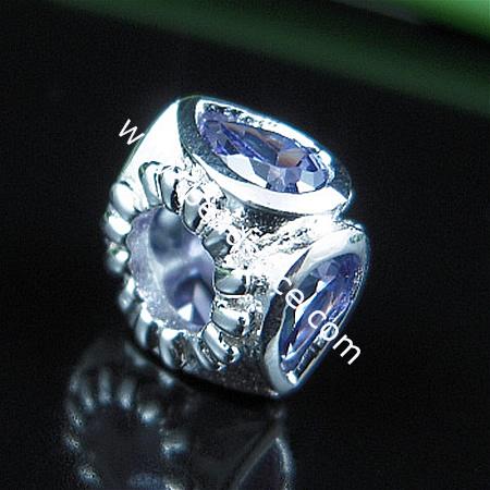 925 Sterling silver european bead style with Zircon(C.Z) bead ,7x9.5mm,hole:about 4.5mm, no ,