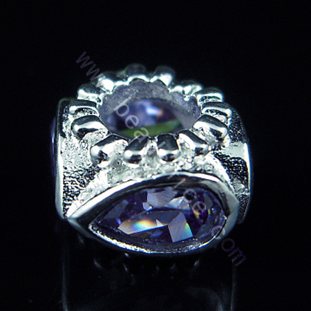 925 Sterling silver european bead style with Zircon(C.Z) bead ,7x9.5mm,hole:about 4.5mm, no ,