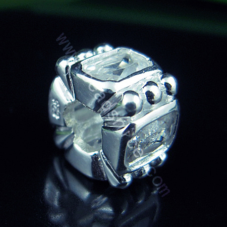 925 Sterling silver european bead style with Zircon(C.Z) bead ,7x10mm,hole:about 4mm, no ,