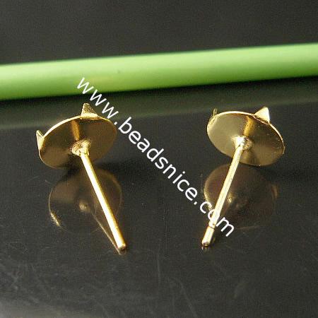 Brass Stud Earring, flat pad, without earnut, more plated colors for choice,round