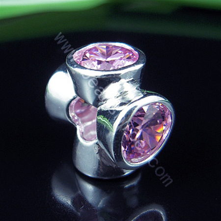 925 Sterling silver european bead style with Zircon(C.Z) bead ,8x13mm,hole:about 5mm, no ,
