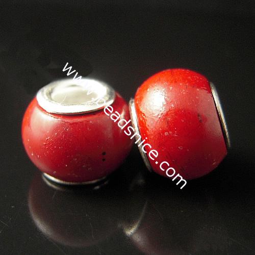 Gemstone Beads European,Red Jasper  With Brass Core , Rondelle,9x12mm,Hole:approx 4.5mm,