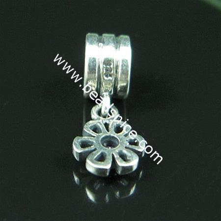 925 Sterling silver european style pendant with rhinestone ,16.5x6.5mm,hole:approx 4.5mm,no ,flower,