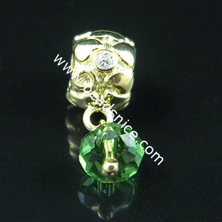 925 Sterling silver european style pendant with crystal bead,18.5x6mm,hole:approx 5mm,no ,