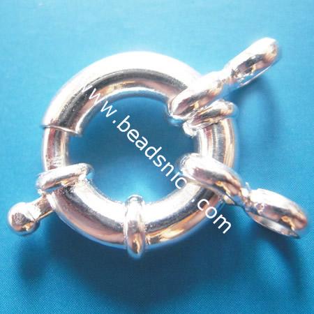 Sterling Silver Spring Rings Clasps,15mm,3mm thick,hole:approx 3.5mm,