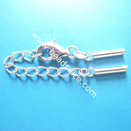 Sterling silver clasp,tube:11x2mm,lobster clasp:11x6mm,chain 3x4.5mm,40mm long,