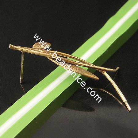 Brass Earstud Components,Needle:11mm,39x19mm,Lead-Safe ,Nickel-Free,