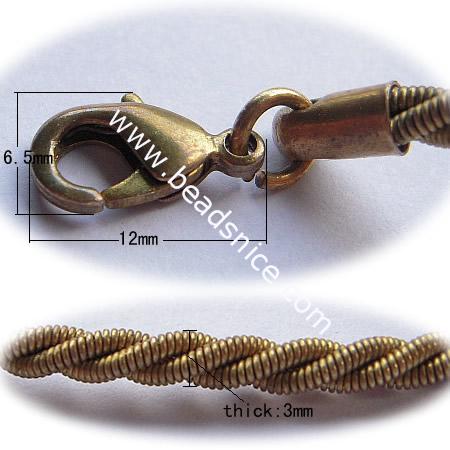 Brass necklace,3mm thick,12x6.5mm clasp,16 inch long,nickel free,lead safe,