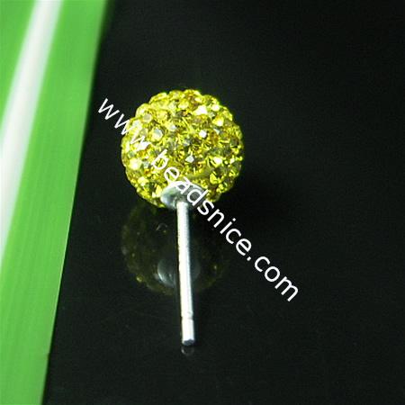 Sterling Silver Ear Stud  with  crystal rhinestone,19.5x8mm,0.8mm thick,