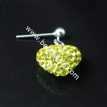 Sterling Silver Ear Stud with  crystal rhinestone,14x19x11mm,0.9mm thick,heart,