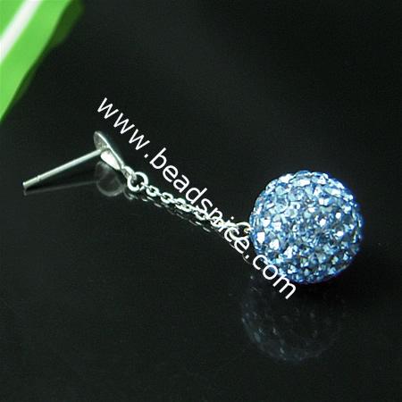 Sterling Silver Ear Stud  with  crystal rhinestone,11.5x36x10mm,0.8mm thick,