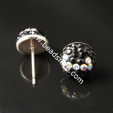 Sterling Silver Ear Stud  with  crystal rhinestone,16x9mm,0.8mm thick,