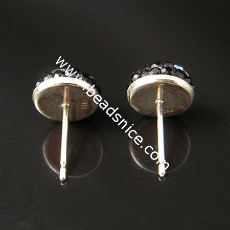 Sterling Silver Ear Stud  with  crystal rhinestone,16x9mm,0.8mm thick,