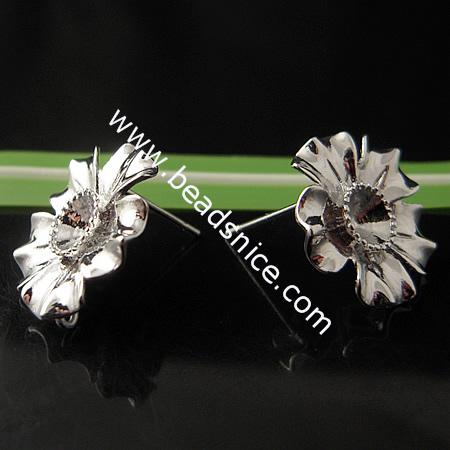 Studs earrings,without earnut & with steel pin, more plated colors for choice, cadmium free,brass,flower