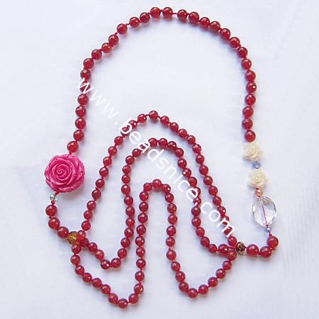 Plastic necklace,flower:33mm & 17mm,bead:10mm