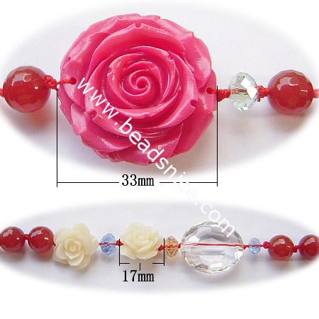 Plastic necklace,flower:33mm & 17mm,bead:10mm