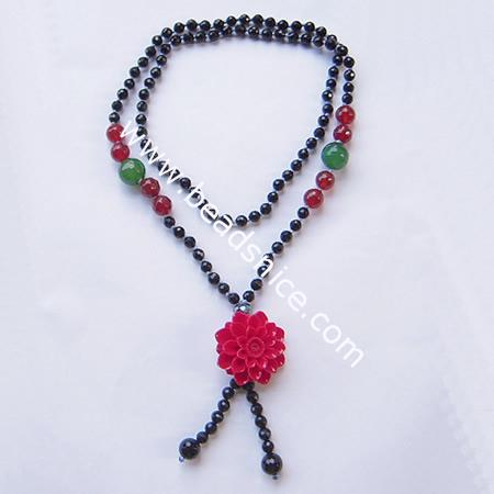 Plastic necklace,flower:36mm,,bead:17mm & 10mm,