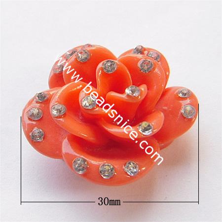 Resin cabochons/Petaline,with rhinestone,30x16mm,costume & headwear accessory,flower, 