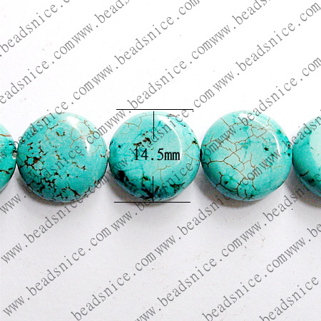 Turquoise Natural,Flar round,14.5X14.5X6.5mm,hole:1.2,16inch